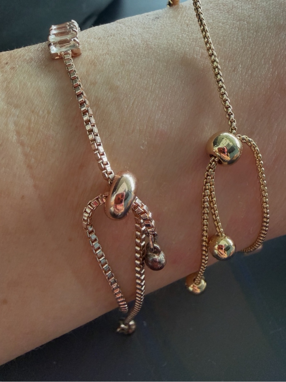 Crystal Rhinestone Adjustable Bracelet Set – Rose Gold & Gold Tone - Picture 4 of 4